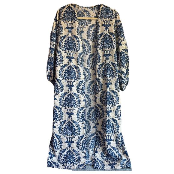 Shein Woman’s Blue and Tan Damask Cardigan/ Kimono Cover Up Light Wight - Medium - Picture 1 of 8